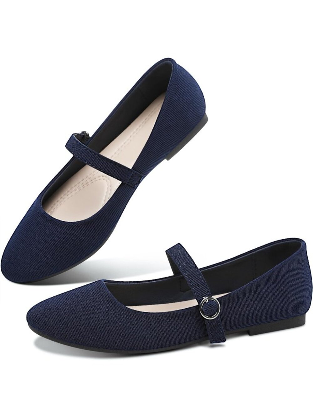 Womens Navy Canvas Round Toe Ballet Flats Business Flats Comfortable Flat Shoes